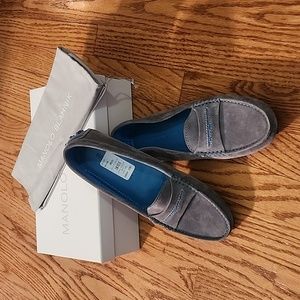 NWT Manolo Blahnik Gray Suede Slip-On Drivers, Women's 40.5B